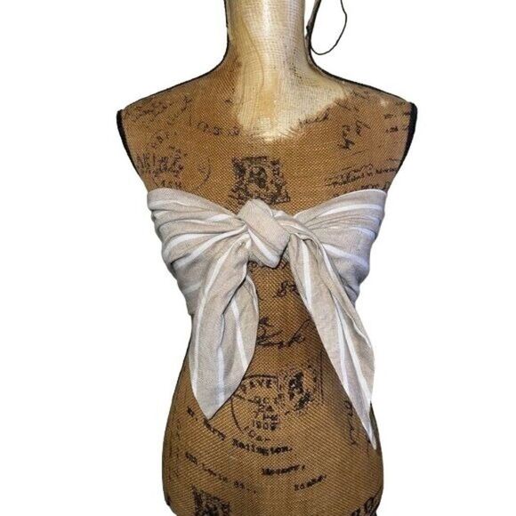 Polly 100% Cotton Tan & White Stripes Bandeau / Crop Top -Size 2 - Picture 1 of 16